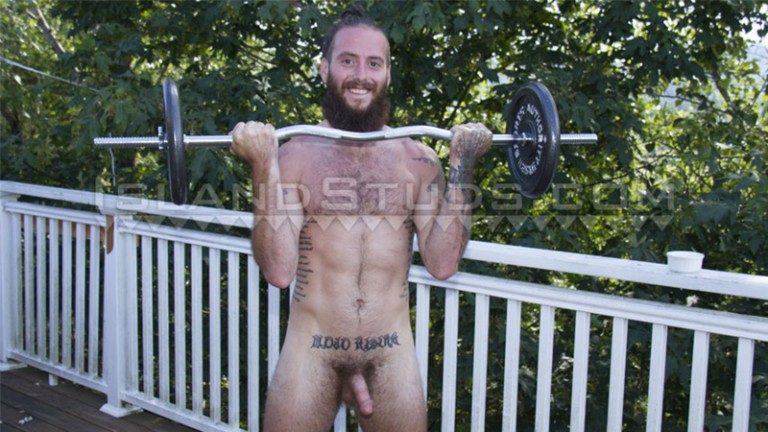 IslandStuds hairy straight dude naked hairy chest Keanu muscle man piss jerking big thick dick naturist outdoors nudity 001 gay porn sex gallery pics video photo 768x432 - Island Studs nude sexy dude Keanu lifts weights and takes a long piss on the decking