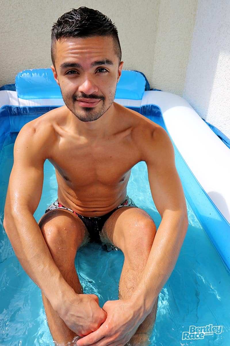 Pablo Pen South American young stud wanking thick uncut dick strips nude young man pool BentleyRace 009 gay porn pics gallery - Beautiful South American young stud Pablo Pen strips and dives into the pool before wanking his thick uncut dick