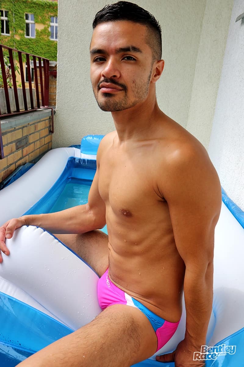 Pablo Pen South American young stud wanking thick uncut dick strips nude young man pool BentleyRace 015 gay porn pics gallery - Beautiful South American young stud Pablo Pen strips and dives into the pool before wanking his thick uncut dick